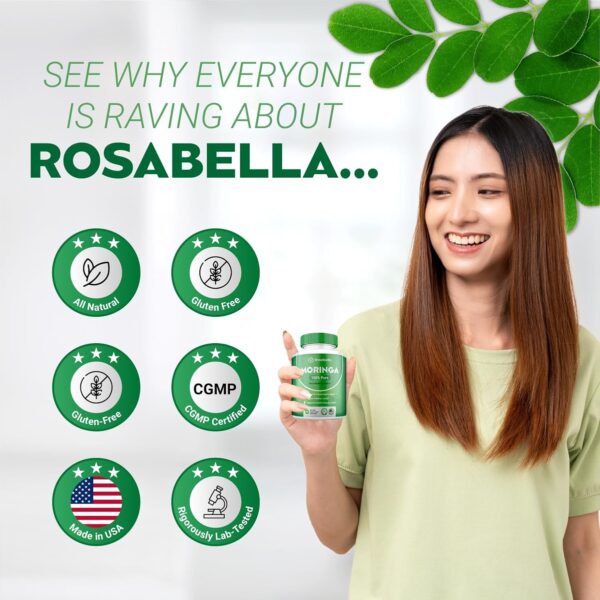 Rosabella Moringa 100% Pure – Maximum Potency| Supports Sleep, Joints, and Energy Levels| 60 Capsules - 图片 4
