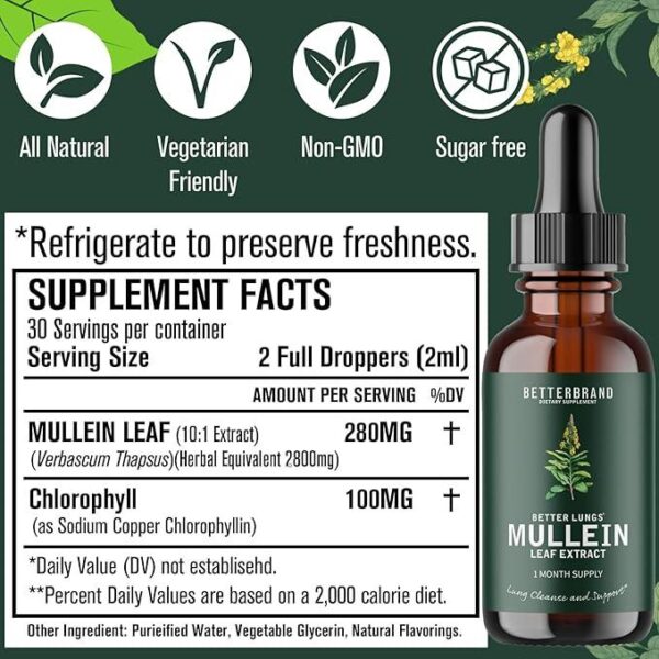 BetterBrand Mullein Lung Support Supplement - 2-Pack Bundle, Natural Respiratory Cleanse & Detox, Herbal Lung Health Formula - 图片 4