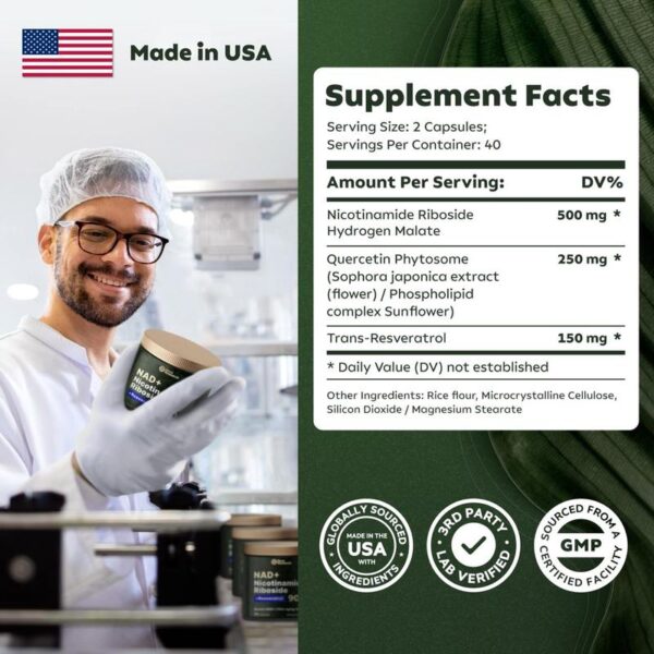 NAD+ Supplement 80 Capsules- 900mg Nicotinamide Riboside & Resveratrol - High-Purity Formula for Anti-Aging, Energy, and Focus - 图片 5