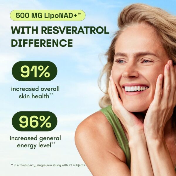 Cata-Kor NAD+ 500mg Anti-Aging Supplement with Resveratrol – Clinically Studied NAD+ Booster for Skin Health, Energy & Cellular Renewal| Liposomal Formula for Enhanced Absorption - 图片 4