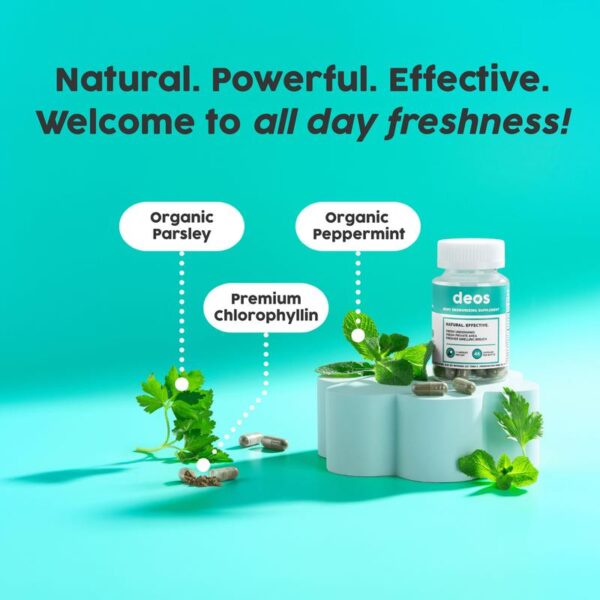 DEOS Internal Deodorant Supplement – Full Body Deodorizer for Gut Health, Skin Health, Detox & Digestion Support – Natural Odor Control Chlorophyll Pills for Head-to-Toe Freshness | 30 Capsules - 图片 5