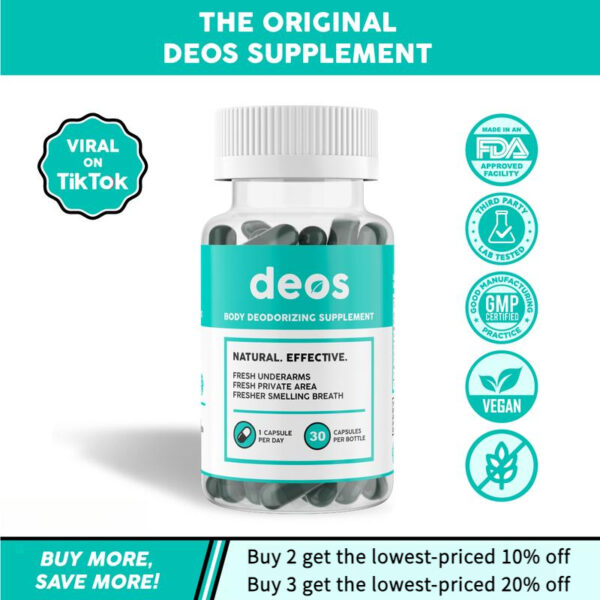 DEOS Internal Deodorant Supplement – Full Body Deodorizer for Gut Health, Skin Health, Detox & Digestion Support – Natural Odor Control Chlorophyll Pills for Head-to-Toe Freshness | 30 Capsules