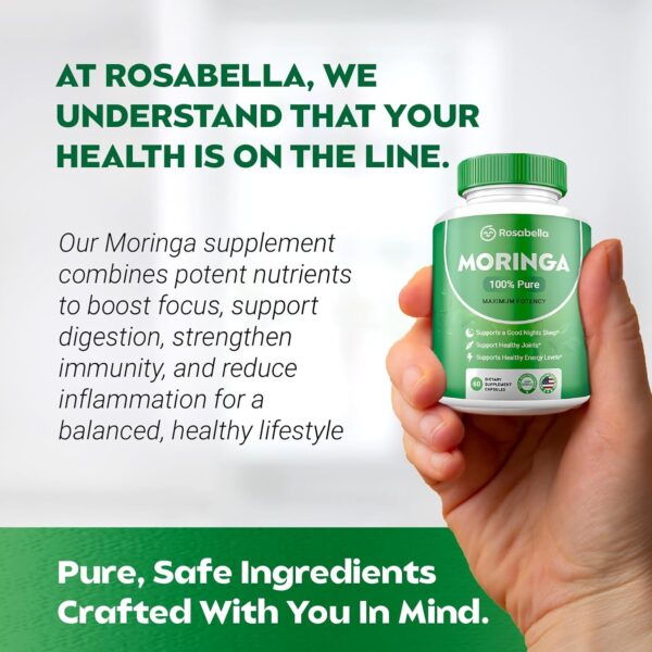 Rosabella Moringa 100% Pure – Maximum Potency| Supports Sleep, Joints, and Energy Levels| 60 Capsules - 图片 6